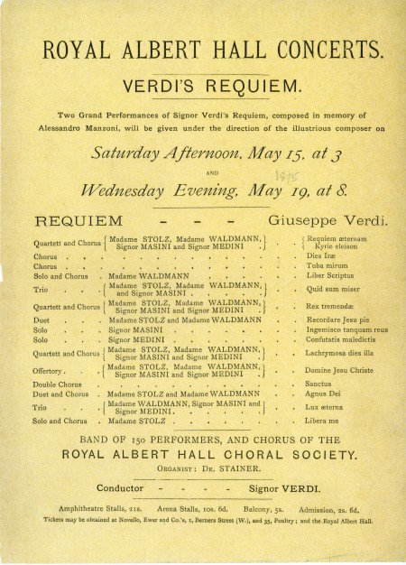 1875 Poster for Verdi Requiem concert